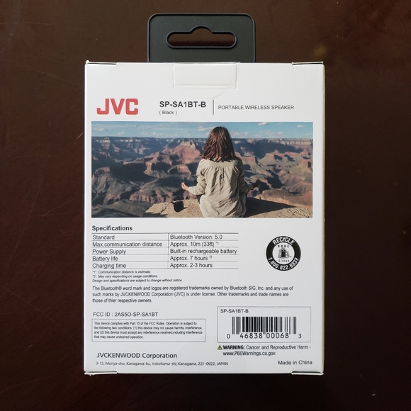 JVC Portable Wireless Bluetooth Speaker SP-SA1BT-B Black 7hr Playtime NEW - Picture 2 of 2